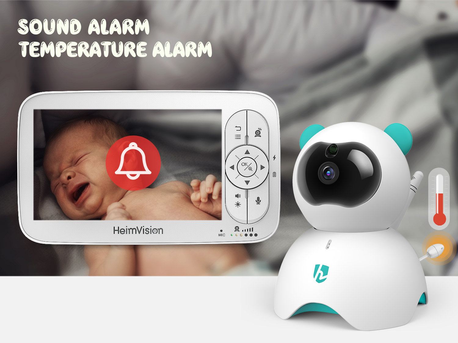 HeimVision Bébé Moniteur Sans Fil Caméra Surveillance Écoute Bébé avec écran LCD 5'' caméra 720P HD Blanc