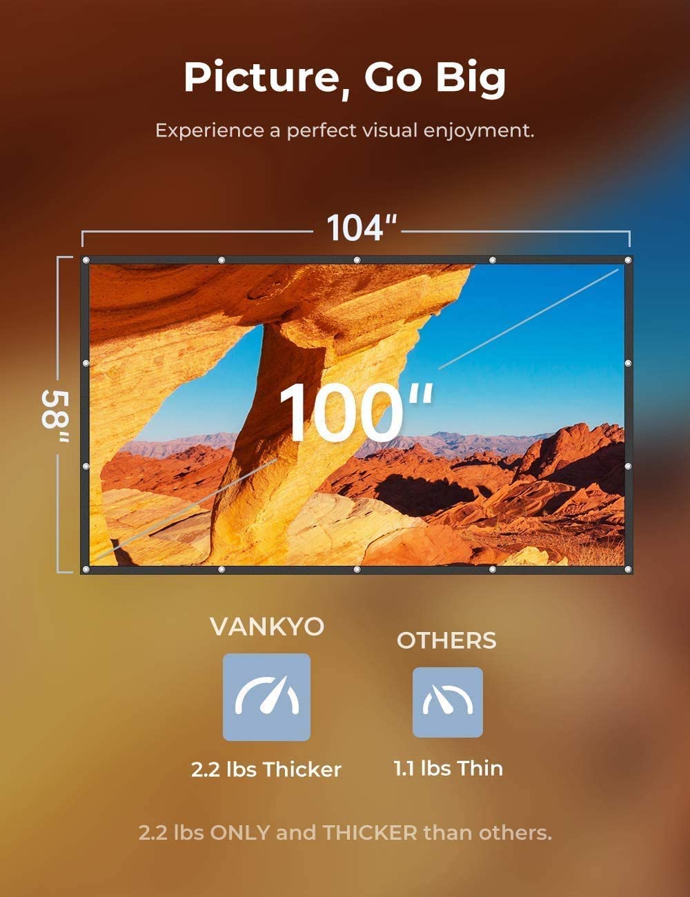 VANKYO Écran de Projection pour Vidéoprojecteur, 100 Pouces 4K HD 16: 9 Ecran Pliable Portable Anti-Plis Lavable, Polyester Épaissi(264cm*147cm)