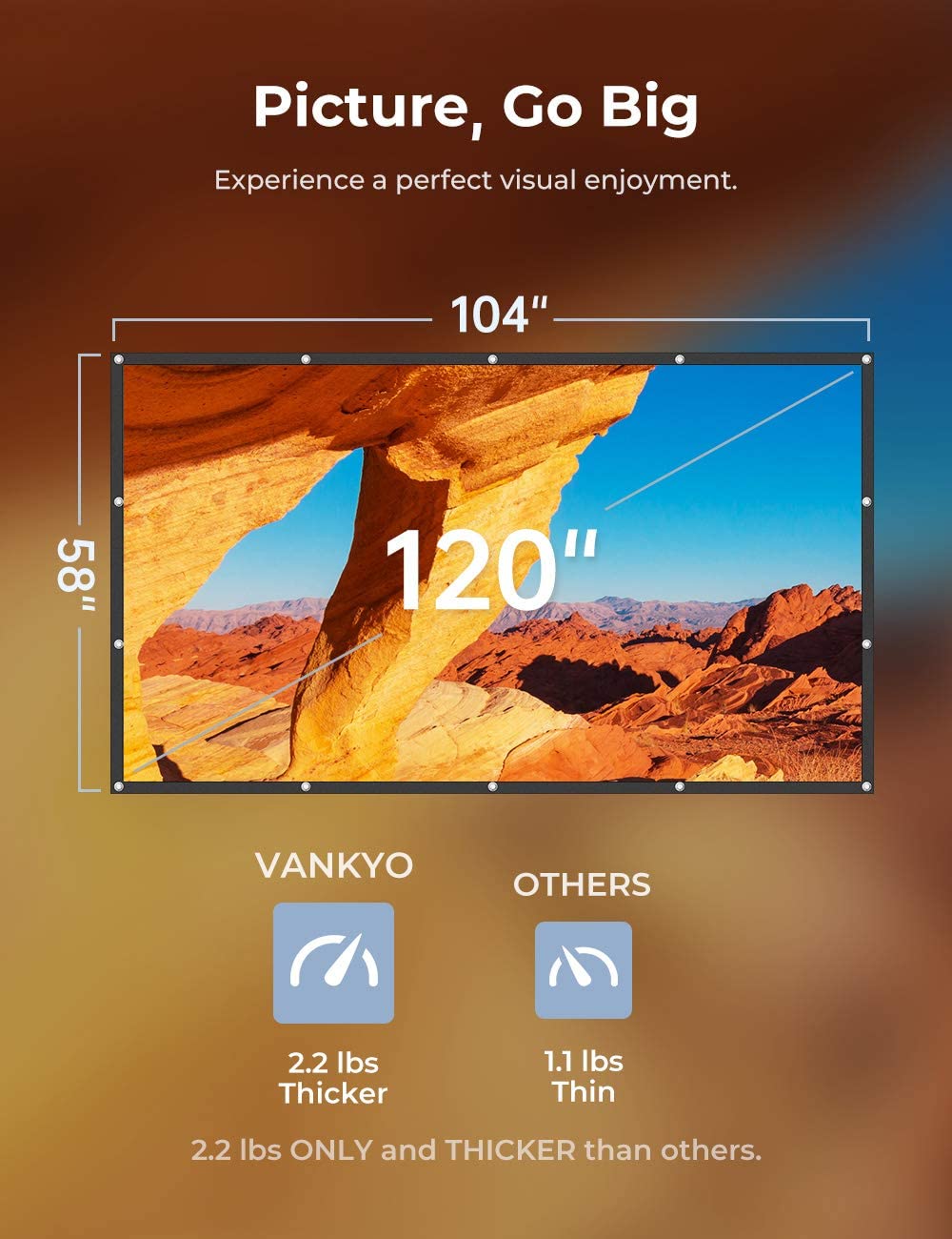 VANKYO Écran de Projection 120 pouces 4K HD 16: 9 pour Vidéoprojecteur de cinéma à domicile