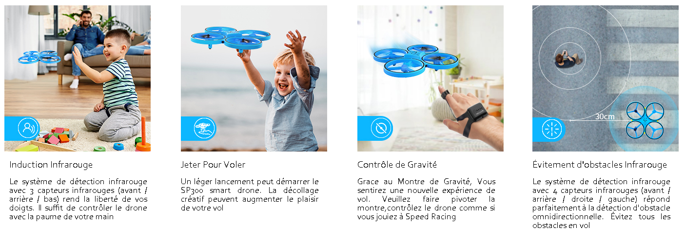 7€86 sur Drone SNAPTAIN SP300 MINI Drone pour Enfant et Débutant 2  batteries Capteur Infrarouge Induction de Gravité Bleu - Drone Photo Vidéo  - Achat & prix